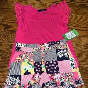 Lilly Pulitzer girls little Callahan short size medium (6-7) and pink polo top